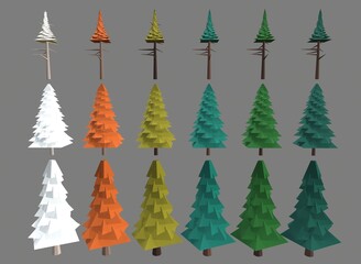 Obraz premium a set of trees of different colors on the background 3d-rendering