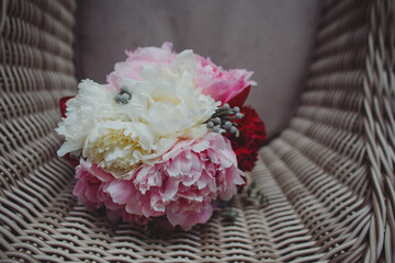 Beautiful wedding bridal bouquet in retro style. High quality photo