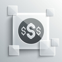 Grey Dollar symbol icon isolated on grey background. Cash and money, wealth, payment symbol. Casino gambling. Square glass panels. Vector