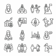 Business woman line icons set on white background