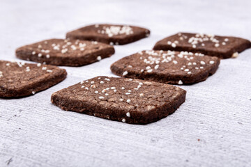 Fresh homemade chocolate cookies with Swedish sugar on top.