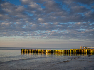 Sunset view on the beach. Kaliningrad region, Baltic Sea 