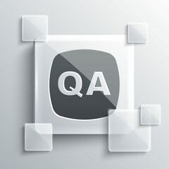 Grey Speech bubbles with Question and Answer icon isolated on grey background. Q and A symbol. FAQ sign. Chat speech bubble and chart. Square glass panels. Vector