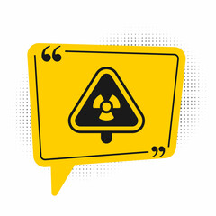 Black Triangle sign with radiation symbol icon isolated on white background. Yellow speech bubble symbol. Vector