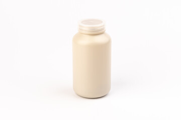 Pills jar. Medical container for drugs, diet, nutritional supplements.