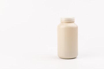 Pills jar. Medical container for drugs, diet, nutritional supplements.