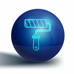 Blue Paint roller brush icon isolated on white background. Blue circle button. Vector