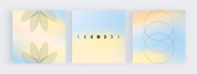 Blue and yellow blur gradient templates for social media posts with moon
