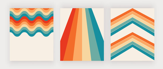 Vintage wall art prints with colorful geometric shapes
