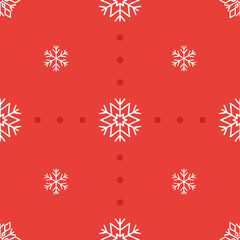 Snowflakes seamless pattern on a red background. Christmas vector illustration in flat style.