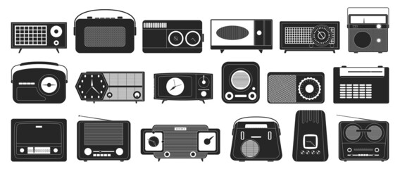 Radio isolated black set icon. Vector illustration vintage wireless on white background. Vector black set icon radio .