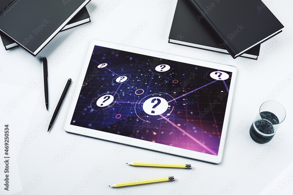Aufkleber creative concept of question mark illustration on modern digital tablet screen. faq and search conce