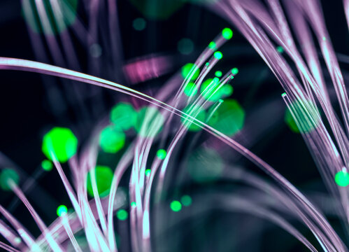 Illuminated fibre optics carrying data across internet