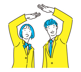 シンプル　イラスト　目標に向かってがんばる制服姿の学生　男の子　女の子