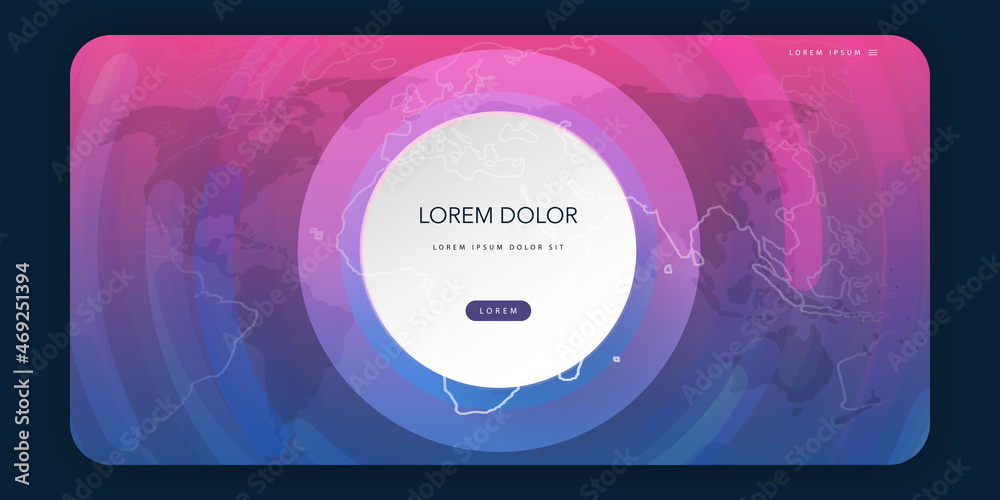 Wall mural web design elements - header or banner design with world map and circular geometric shapes - poster,