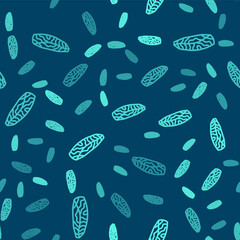 Green line Fish steak icon isolated seamless pattern on blue background. Vector