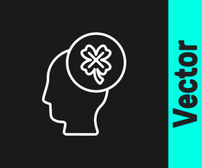 White line Casino slot machine with clover symbol icon isolated on black background. Gambling games. Vector