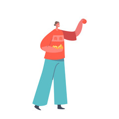 Woman with Toys on for Decoration Fir Tree, Girl Decorate Home for Xmas and New Year Holidays Celebration