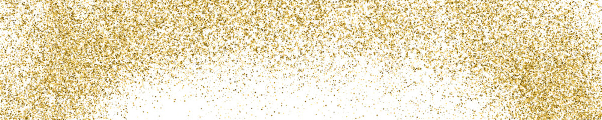 Gold Glitter Texture On White. Horizontal Long Banner For Site. Panoramic Celebratory Background. Golden Explosion Of Confetti. Vector Illustration, Eps 10.