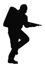 Robber with his gun weapon for rob the bank silhouette vector on white background. Danger man in public.