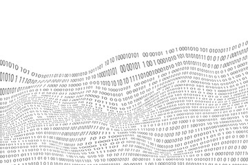 Obraz premium Binary Code wave on white background, Digital Abstract technology background, flowing number one and zero text in binary code format. Vector illustration