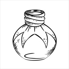 Isolated vector bottle. Line art empty transparent glass vial, bottle, jar.