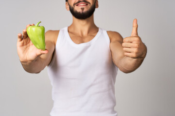 bearded man green pepper snack healthy food emotions