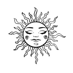  Esoteric symbols of the sun and moon with a face. Celestial signs.