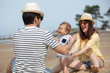 happy family on sea beach