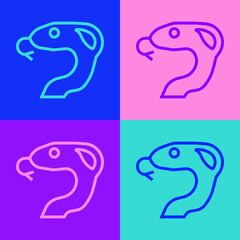 Pop art line Snake icon isolated on color background. Vector