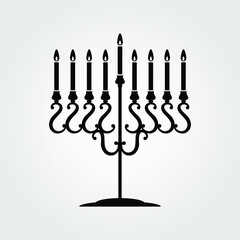Hanukkah Menorah nine-branched candelabrum icon isolated on white background. Vector illustration.