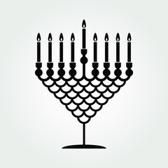 Hanukkah Menorah nine-branched candelabrum icon isolated on white background. Vector illustration.