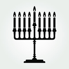 Hanukkah Menorah nine-branched candelabrum icon isolated on white background. Vector illustration.