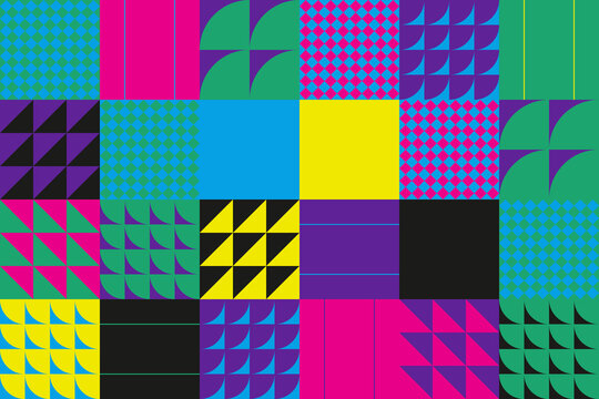 Neon Colored Pattern Design Composition of Abstract Vector Geometric Figures