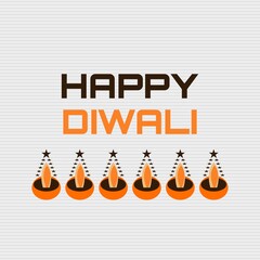Happy Diwali typography with candle lamp symbols vector illustration.  Hindu community festival.  