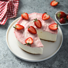 Traditional homemade strawberry lime cheesecake
