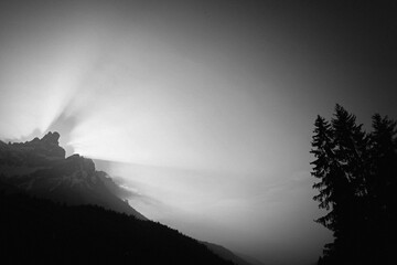 Sunny day on dolomites,  before the sunrise