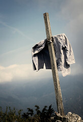 Sunny day on dolomites,  summit photo souvenir