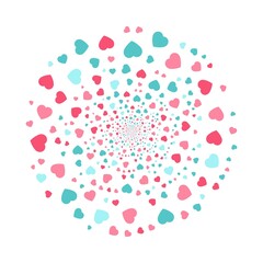 Colorful halftone hearts on the white background. Vector illustration.