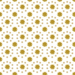 Seamless pattern with gold snowflakes on a white background. Christmas new year background. Christmas decoration.	