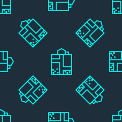 Green line Mine entrance icon isolated seamless pattern on blue background. Vector