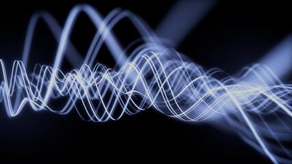 Sound Wave and Audio Technology Concept. Blue, Futuristic Digital Style. 3D Render.