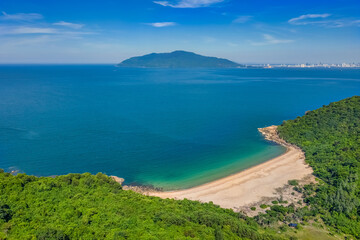 Aerial view of Xoan beach at Hai Van pass, Da Nang, Vietnam