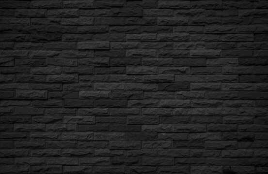 Abstract dark brick wall texture background pattern, Wall brick surface texture. Brickwork painted of black color interior
