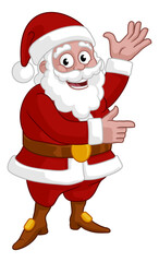 Christmas Cartoon Santa Claus Pointing and Waving