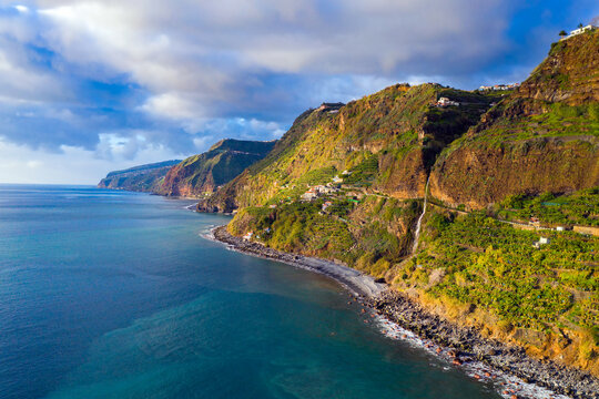 Aerial view of the scenic coastline of Madeira, Portugal