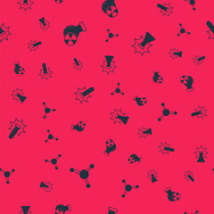 Set Molecule, Test tube radiation, Chemical explosion and on seamless pattern. Vector