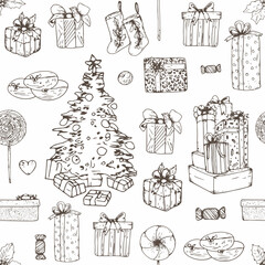 Obraz premium Christmas seamless pattern background. Vector illustration.
