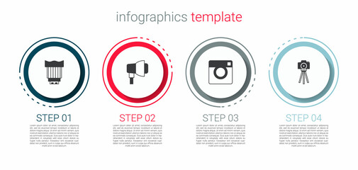 Set Camera photo lens, Softbox light, Photo camera and . Business infographic template. Vector