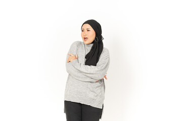 Wow Amazed Face Expression of Beautiful Asian Woman Wearing Hijab Isolated On White Background